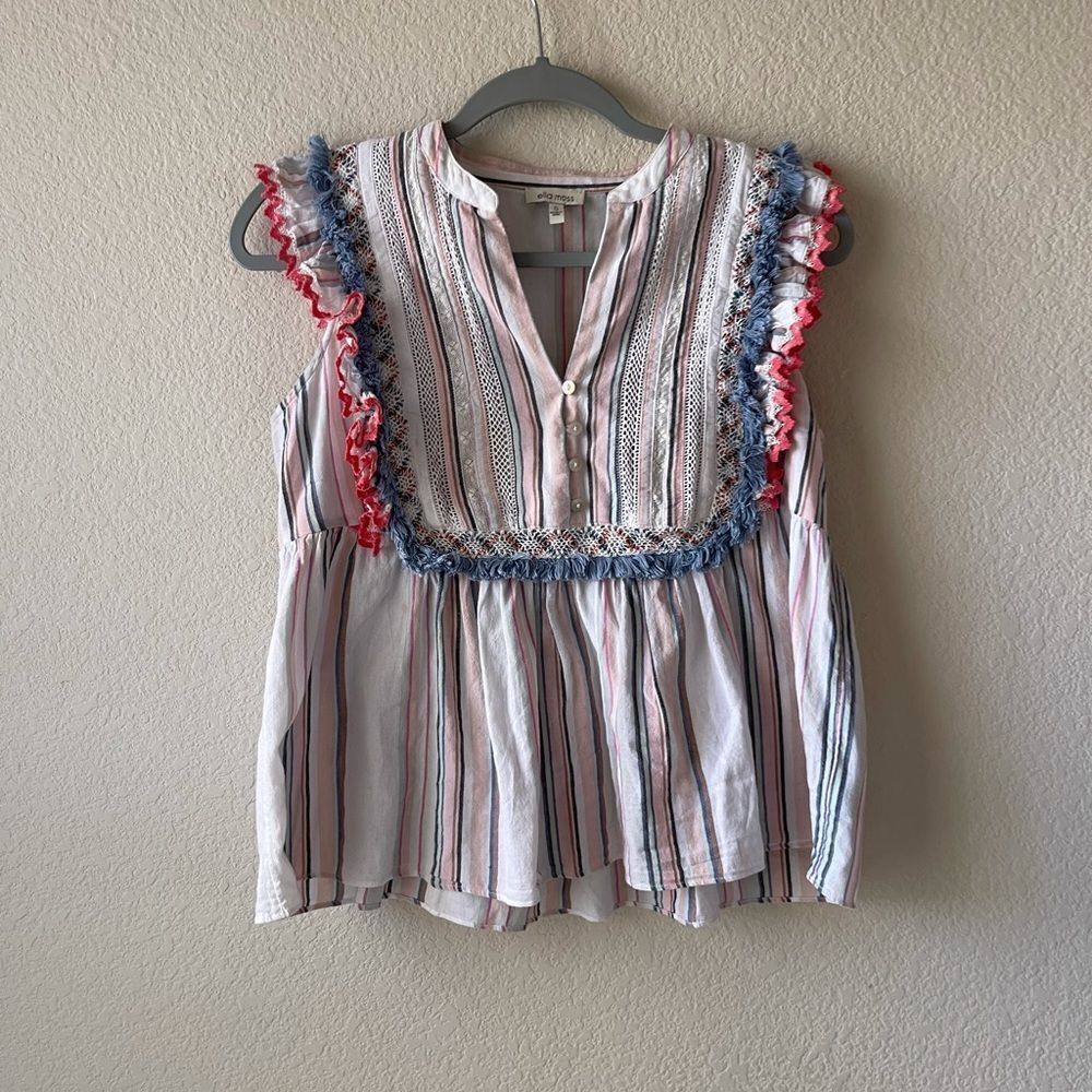 Ella moss embroidered tassel blouse